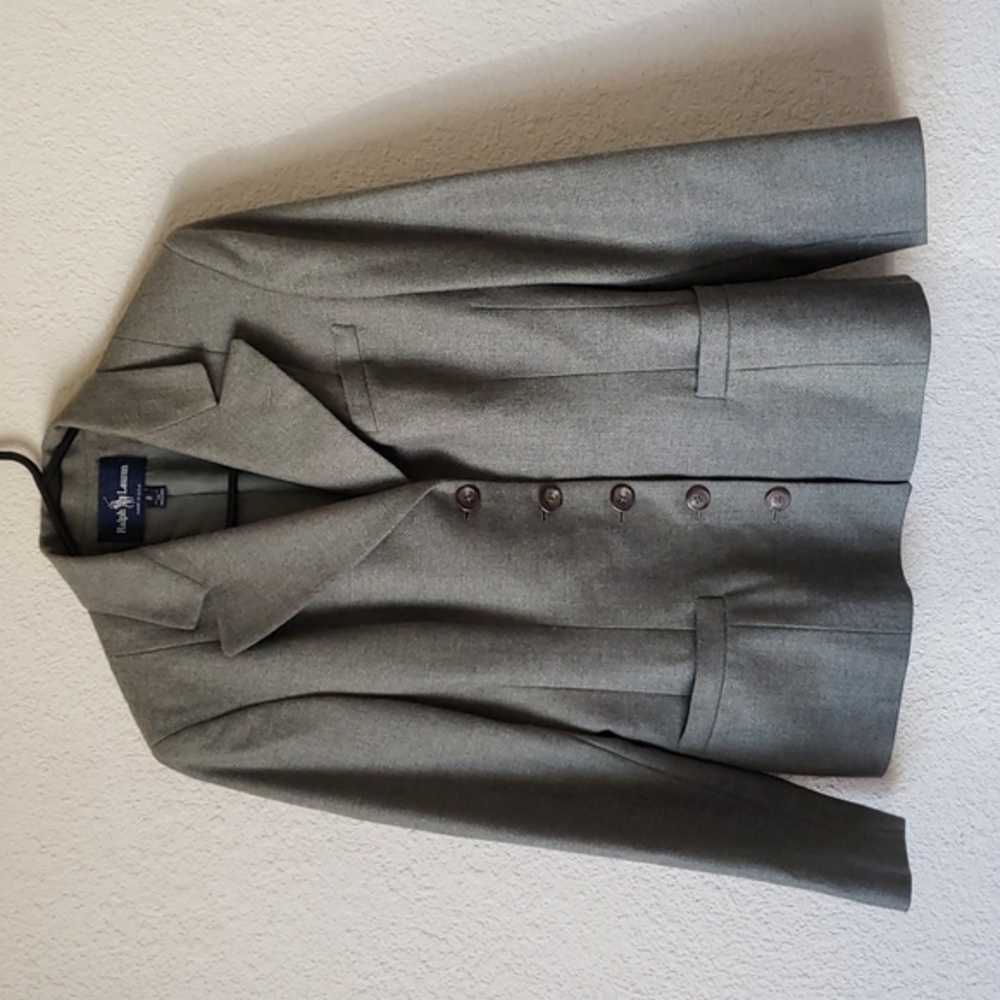 VINTAGE RALPH LAUREN Blazer / Jacket Size 8 Green 100% Wool Made in USA Pockets